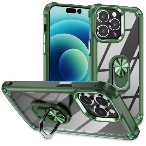 

For iPhone 15 Pro Max TPU + PC Lens Protection Phone Case with Ring Holder(Green)