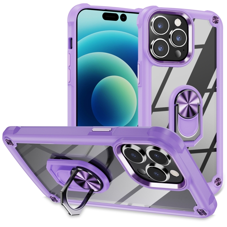 

For iPhone 15 Pro Max TPU + PC Lens Protection Phone Case with Ring Holder(Purple)
