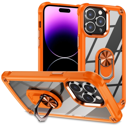 For iPhone 15 Pro TPU + PC Lens Protection Phone Case with Ring Holder(Orange) for iphone se 2022 se 2020 magnetic buckle retro crazy horse texture horizontal flip leather case with holder