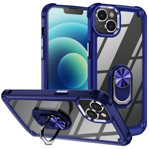 

For iPhone 15 Plus TPU + PC Lens Protection Phone Case with Ring Holder(Blue)