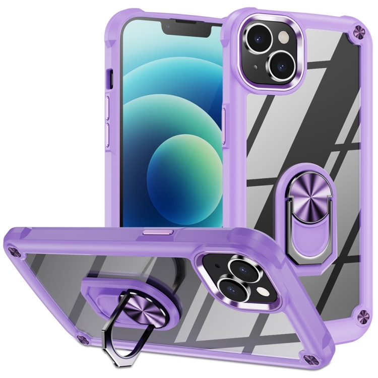 

For iPhone 15 Plus TPU + PC Lens Protection Phone Case with Ring Holder(Purple)