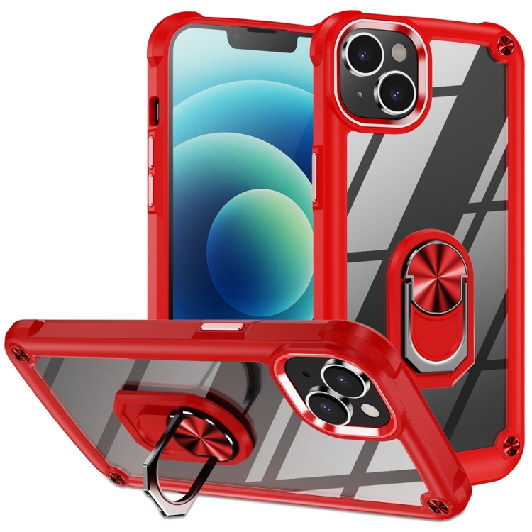 

For iPhone 15 TPU + PC Lens Protection Phone Case with Ring Holder(Red)