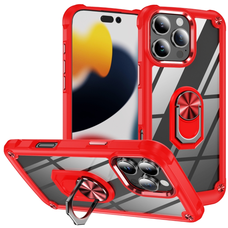 

For iPhone 16 Pro TPU + PC Lens Protection Phone Case with Ring Holder(Red)