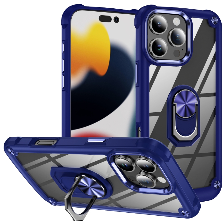 

For iPhone 16 Pro TPU + PC Lens Protection Phone Case with Ring Holder(Blue)