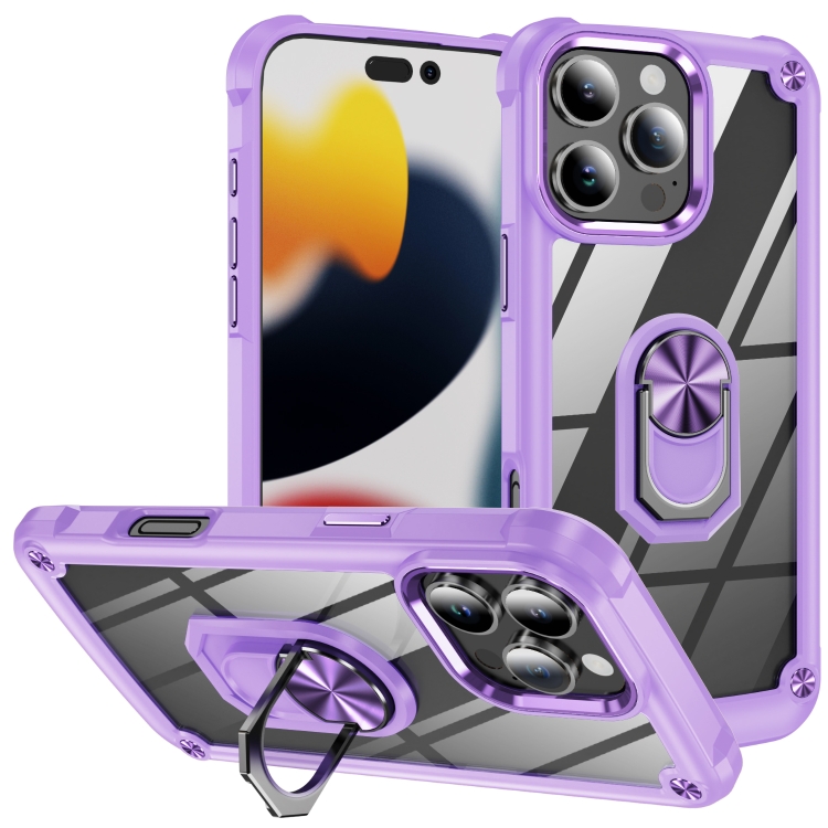 

For iPhone 16 Pro TPU + PC Lens Protection Phone Case with Ring Holder(Purple)