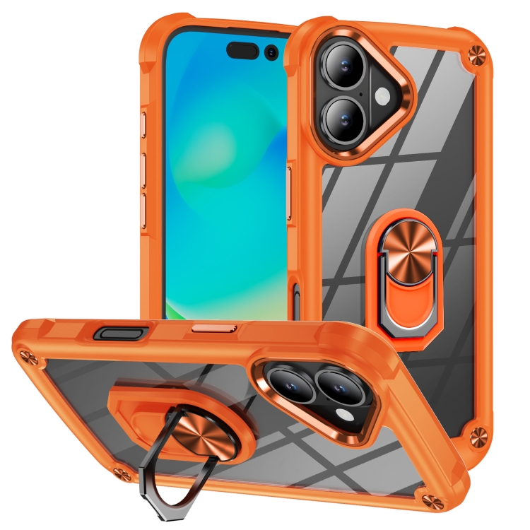 

For iPhone 16 Plus TPU + PC Lens Protection Phone Case with Ring Holder(Orange)