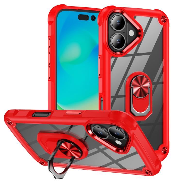 

For iPhone 17 TPU + PC Lens Protection Phone Case with Ring Holder(Red)