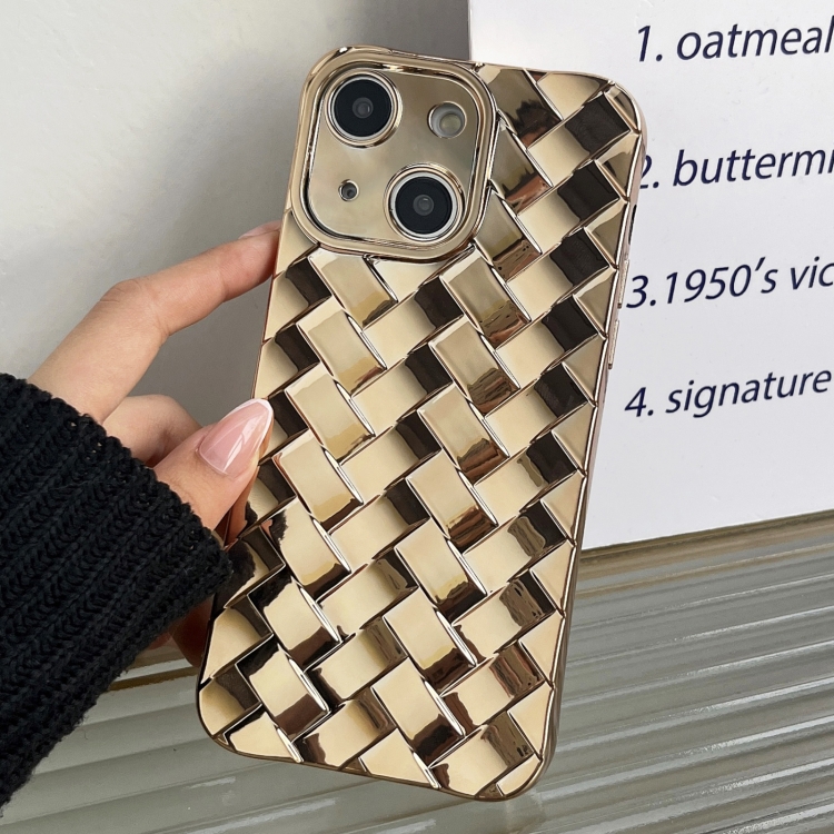

For iPhone 14 Retro Weave Texture Electroplating Phone Case(Gold)