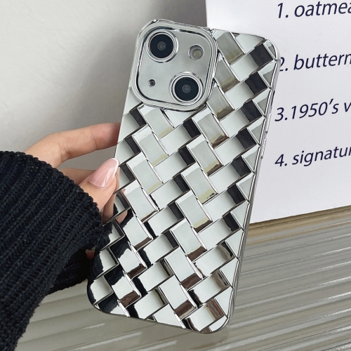 

For iPhone 14 Retro Weave Texture Electroplating Phone Case(Silver)