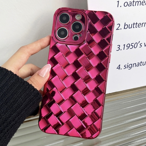 

For iPhone 14 Pro Retro Weave Texture Electroplating Phone Case(Rose Red)