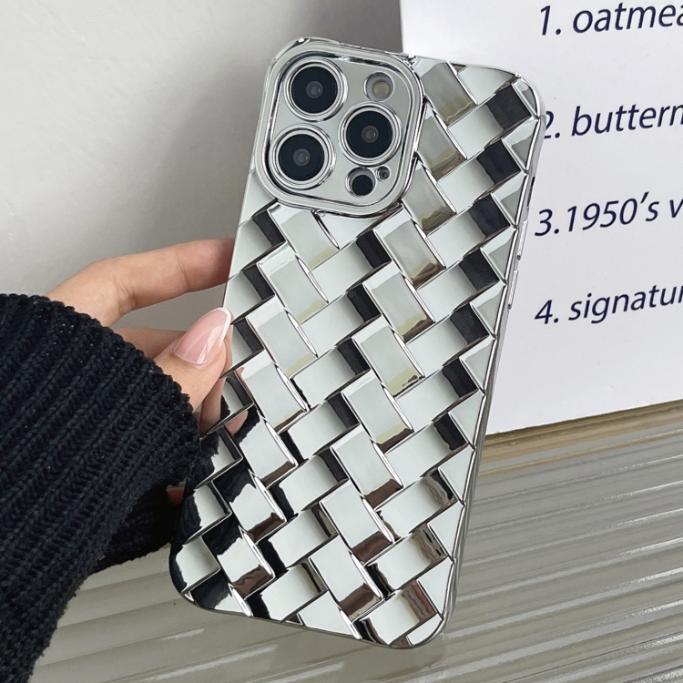 

For iPhone 13 Pro Retro Weave Texture Electroplating Phone Case(Silver)