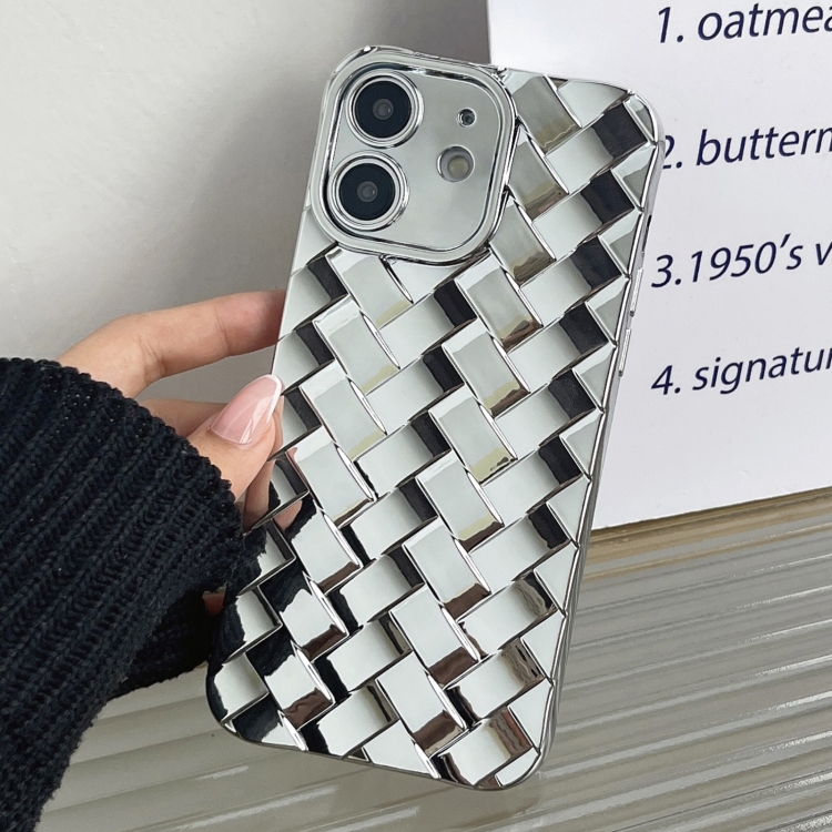 

For iPhone 12 Retro Weave Texture Electroplating Phone Case(Silver)