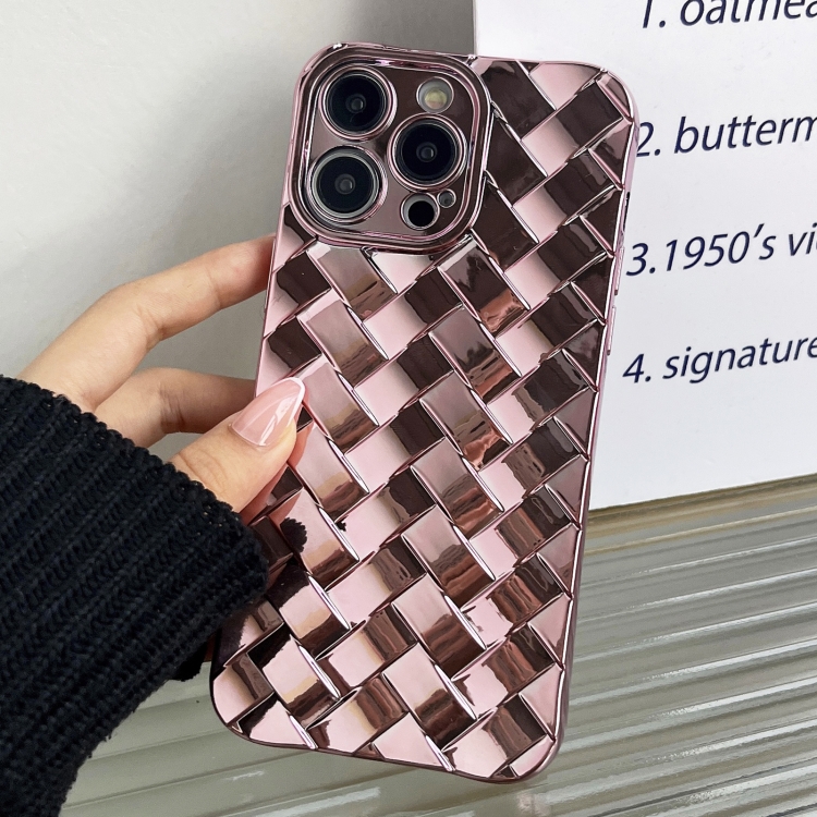 

For iPhone 15 Pro Retro Weave Texture Electroplating Phone Case(Rose Gold)