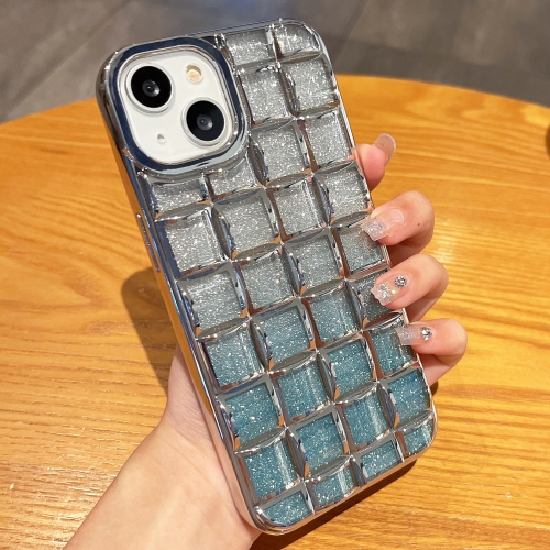 

For iPhone 14 3D Grid Glitter Paper Phone Case(Silver)