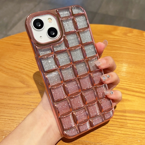

For iPhone 14 3D Grid Glitter Paper Phone Case(Rose Gold)