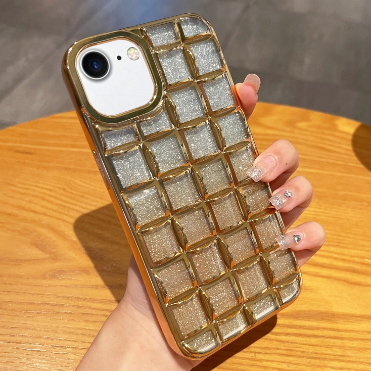 

For iPhone SE 2022 / SE 2020 / 8 / 7 3D Grid Glitter Paper Phone Case(Gold)
