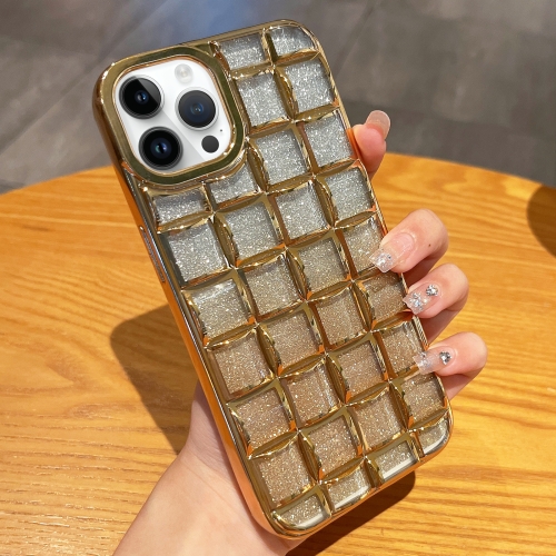 

For iPhone 13 Pro Max 3D Grid Glitter Paper Phone Case(Gold)