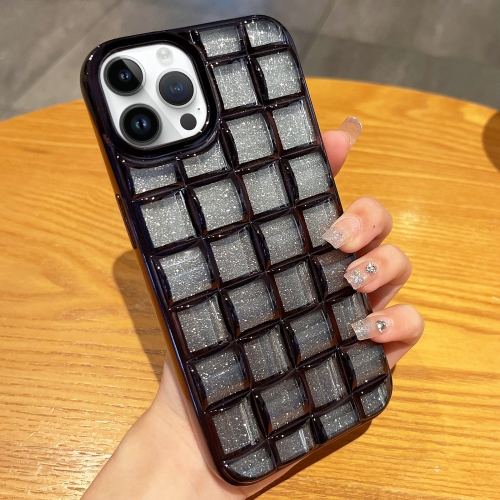 

For iPhone 13 Pro 3D Grid Glitter Paper Phone Case(Black)