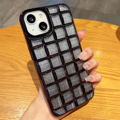 

For iPhone 13 3D Grid Glitter Paper Phone Case(Black)