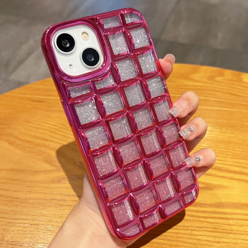 

For iPhone 13 mini 3D Grid Glitter Paper Phone Case(Rose Red)