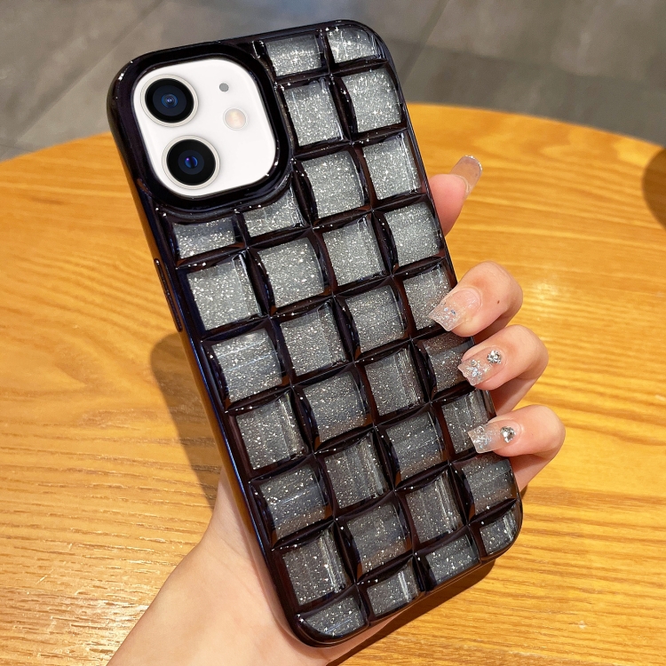 

For iPhone 12 / 12 Pro 3D Grid Glitter Paper Phone Case(Black)
