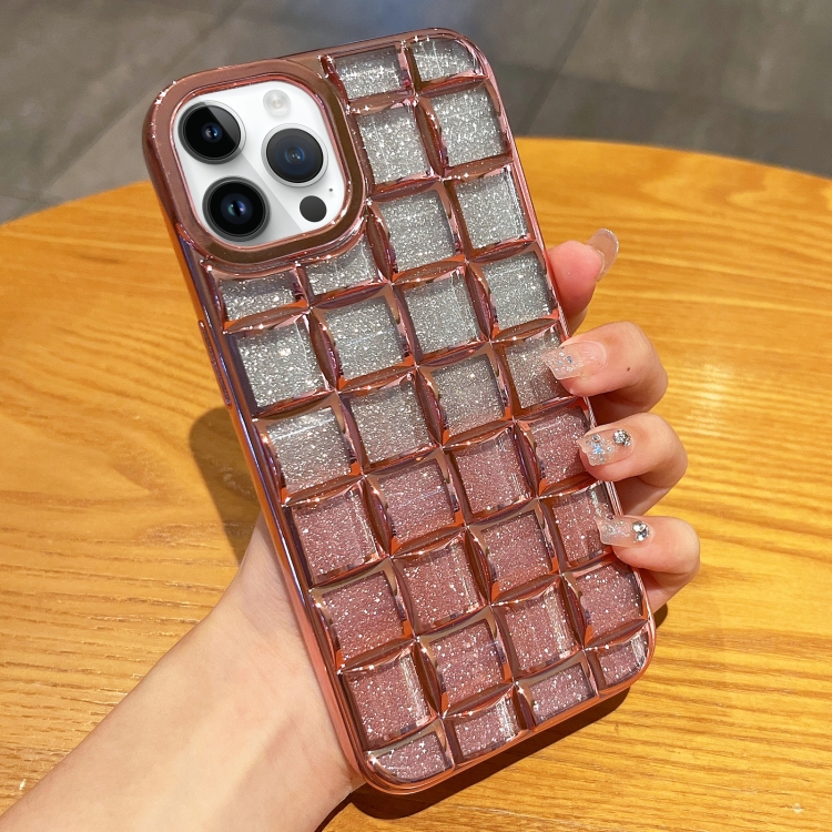 

For iPhone 12 Pro Max 3D Grid Glitter Paper Phone Case(Rose Gold)