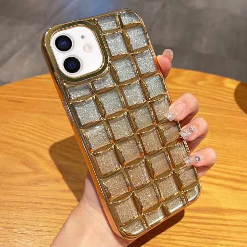 

For iPhone 12 mini 3D Grid Glitter Paper Phone Case(Gold)