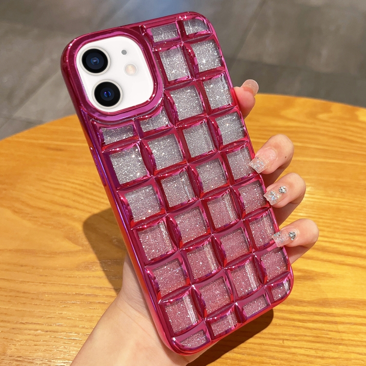 

For iPhone 11 3D Grid Glitter Paper Phone Case(Rose Red)