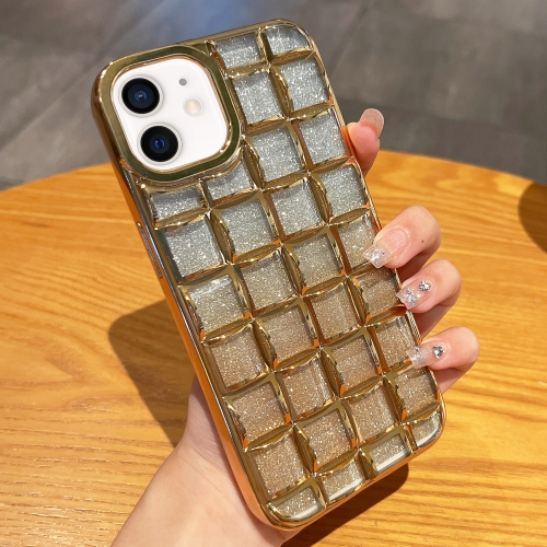 

For iPhone 11 3D Grid Glitter Paper Phone Case(Gold)