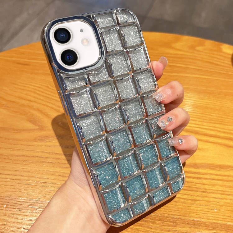 

For iPhone 11 3D Grid Glitter Paper Phone Case(Silver)