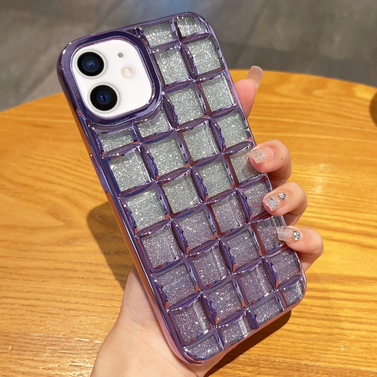 

For iPhone 11 3D Grid Glitter Paper Phone Case(Purple)