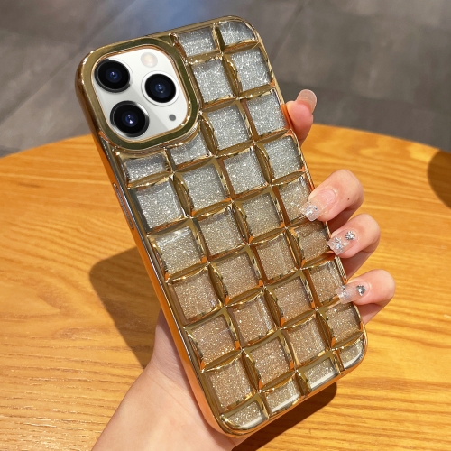 

For iPhone 11 Pro 3D Grid Glitter Paper Phone Case(Gold)