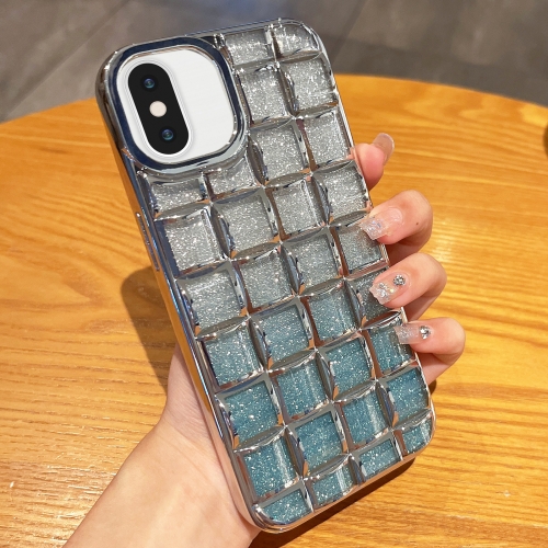 

For iPhone XS / X 3D Grid Glitter Paper Phone Case(Silver)