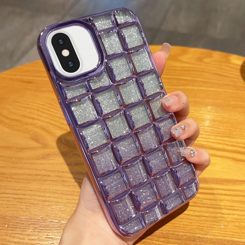 

For iPhone XS / X 3D Grid Glitter Paper Phone Case(Purple)