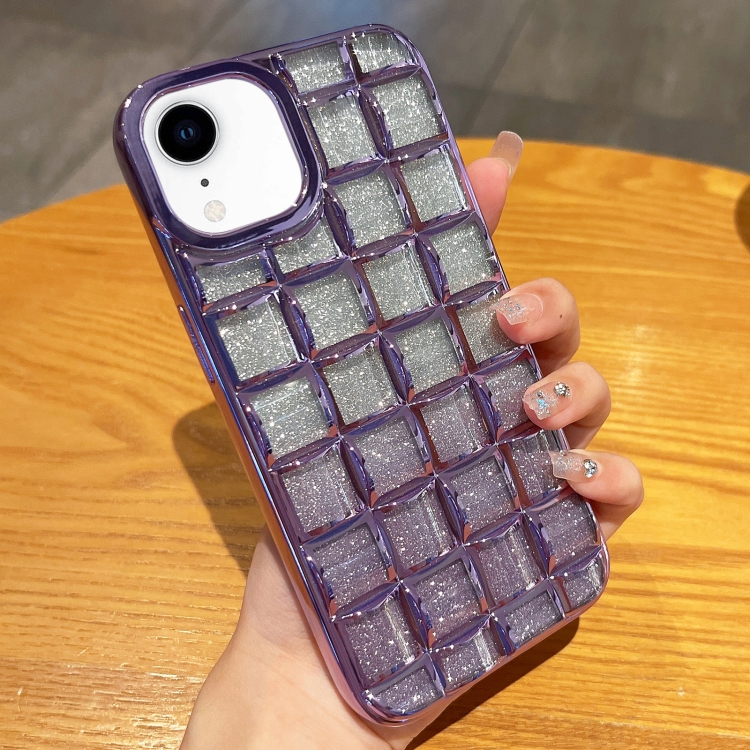 

For iPhone XR 3D Grid Glitter Paper Phone Case(Purple)