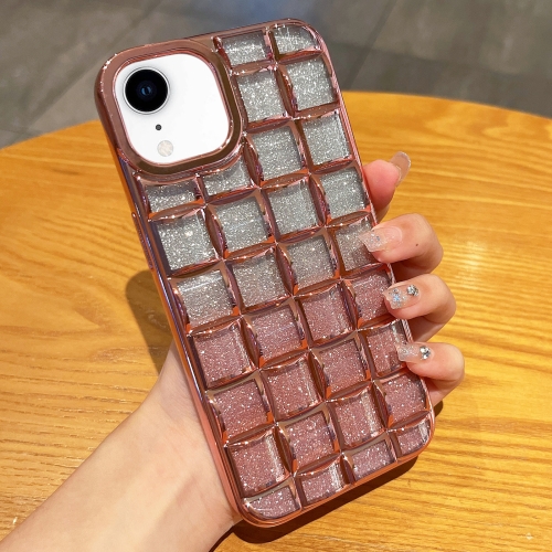 

For iPhone XR 3D Grid Glitter Paper Phone Case(Rose Gold)