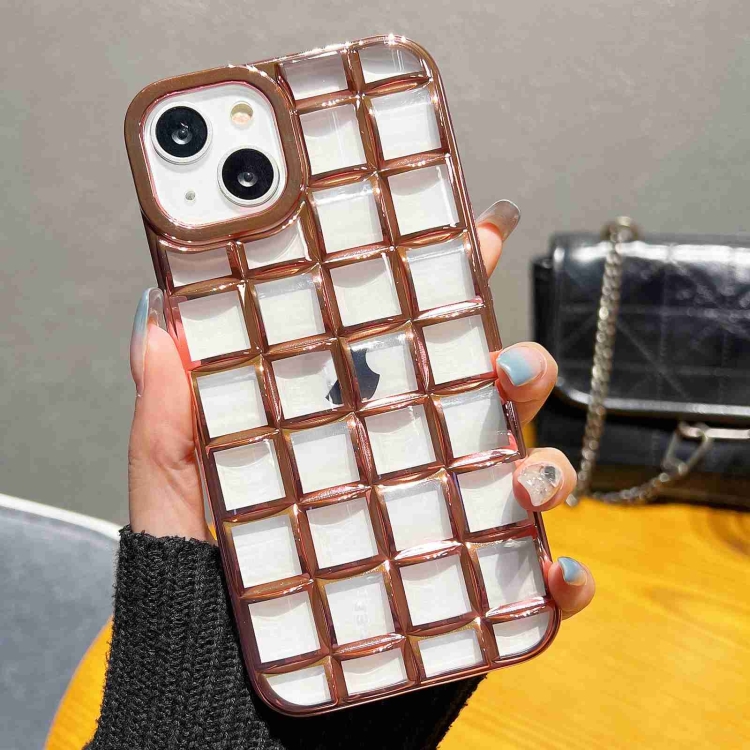 

For iPhone 14 Plus 3D Grid Phone Case(Rose Gold)