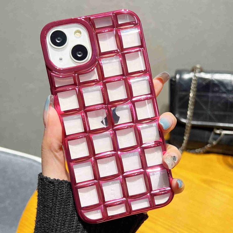 

For iPhone 14 3D Grid Phone Case(Rose Red)