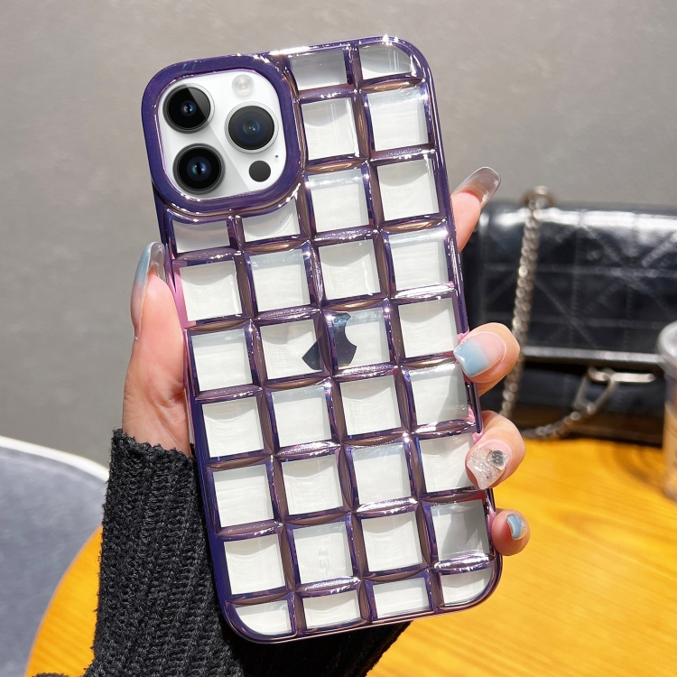

For iPhone 14 Pro 3D Grid Phone Case(Purple)