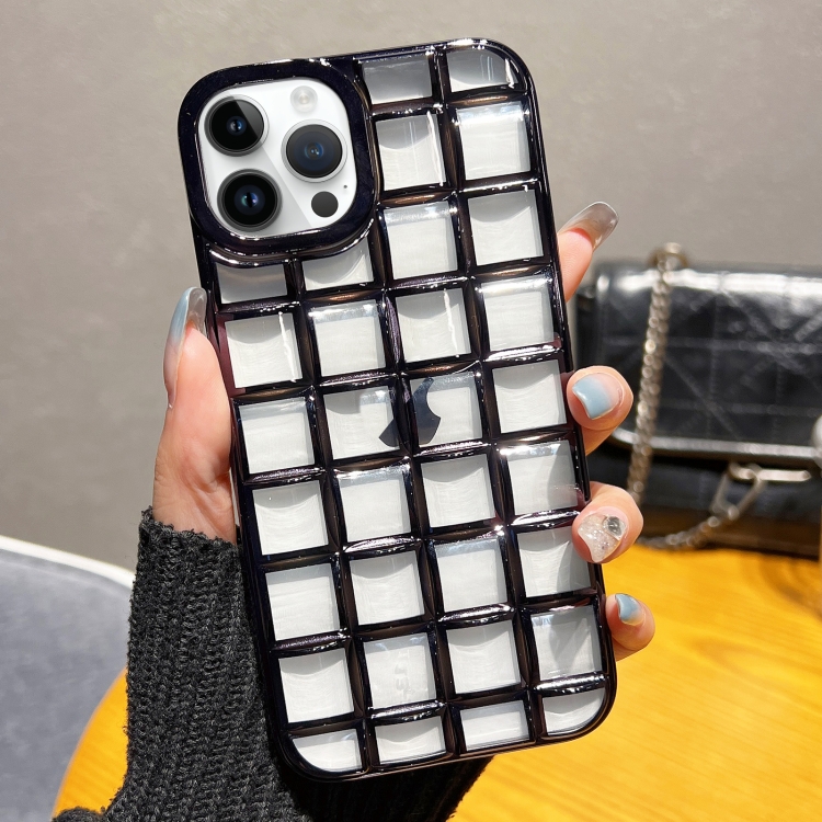 

For iPhone 14 Pro 3D Grid Phone Case(Black)