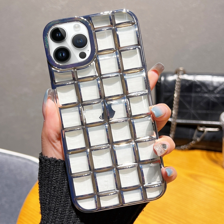 

For iPhone 14 Pro Max 3D Grid Phone Case(Silver)