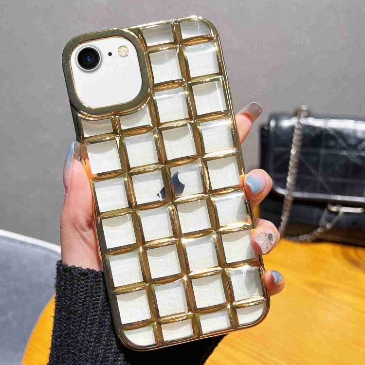

For iPhone SE 2022 / SE 2020 / 8 / 7 3D Grid Phone Case(Gold)