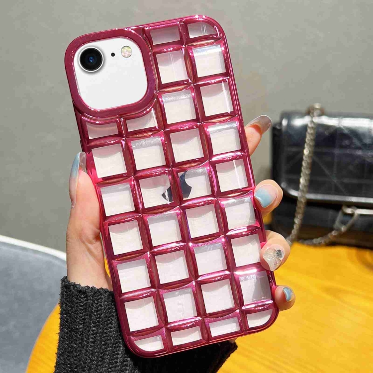 

For iPhone SE 2022 / SE 2020 / 8 / 7 3D Grid Phone Case(Rose Red)