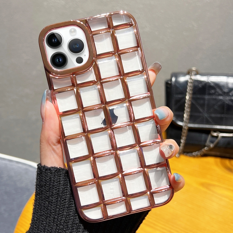 

For iPhone 13 Pro Max 3D Grid Phone Case(Rose Gold)