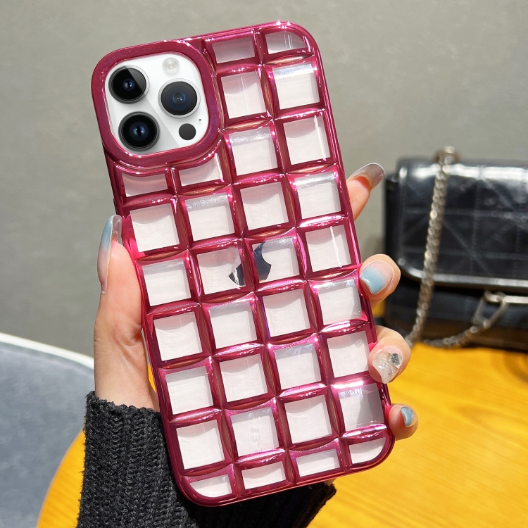 

For iPhone 13 Pro 3D Grid Phone Case(Rose Red)