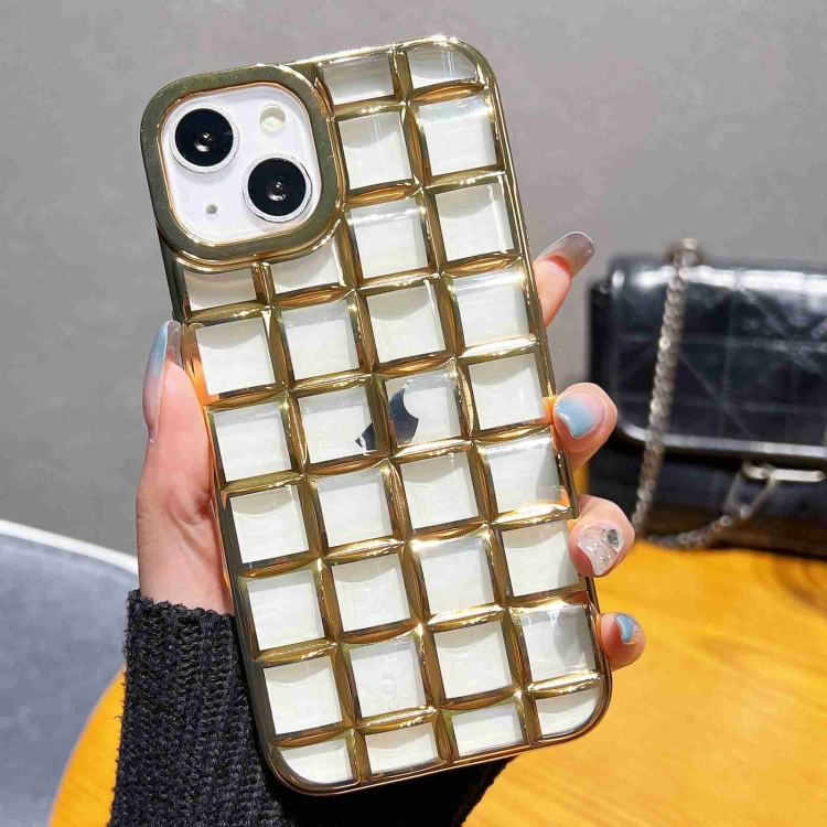 

For iPhone 13 mini 3D Grid Phone Case(Gold)