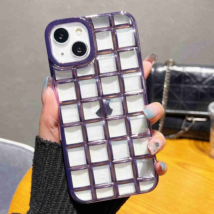 

For iPhone 13 mini 3D Grid Phone Case(Purple)