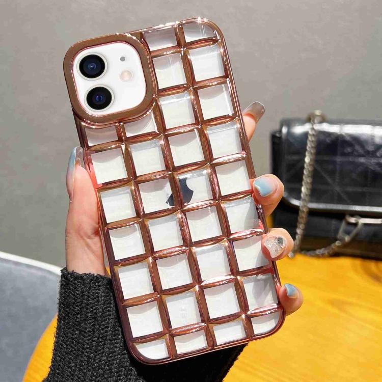 

For iPhone 12 / 12 Pro 3D Grid Phone Case(Rose Gold)