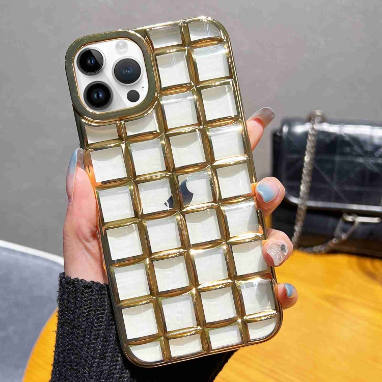 

For iPhone 12 Pro Max 3D Grid Phone Case(Gold)