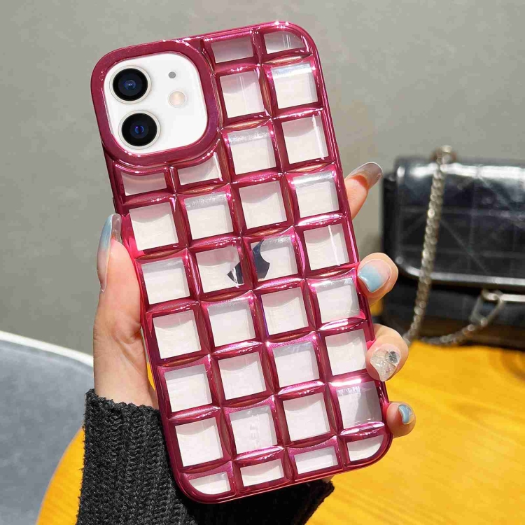 

For iPhone 11 3D Grid Phone Case(Rose Red)